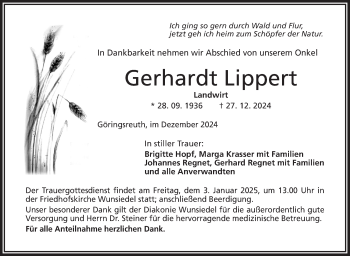 Traueranzeige von Gerhardt Lippert von Frankenpost