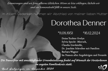 Traueranzeige von Dorothea Denner von Südthüringer Presse