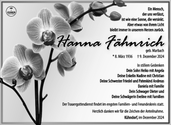 Traueranzeige von Hanna Fähnrich von Südthüringer Presse