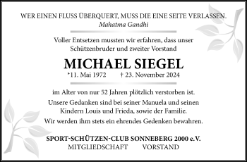 Traueranzeige von Michael Siegel von Südthüringer Presse