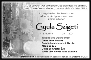 Traueranzeige von Gyula Szigeti von Südthüringer Presse