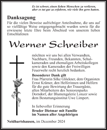 Traueranzeige von Werner Schreiber von Südthüringer Presse