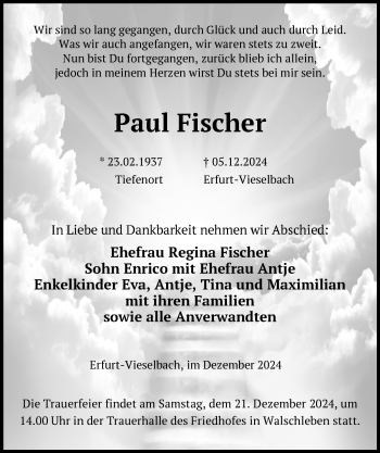 Traueranzeige von Paul Fischer von Südthüringer Presse