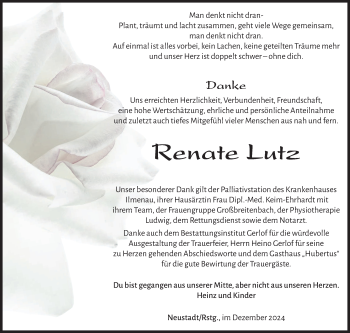 Traueranzeige von Renate Lutz von Südthüringer Presse