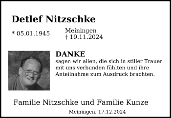Traueranzeige von Detlef Nitzschke von Südthüringer Presse