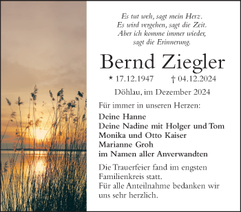 Traueranzeige von Bernd Ziegler von Frankenpost