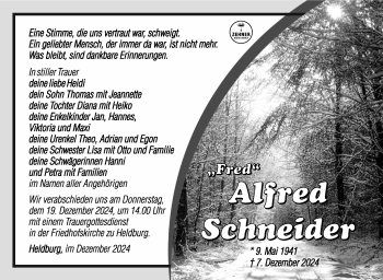 Traueranzeige von Alfred Schneider von Südthüringer Presse