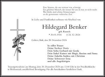 Traueranzeige von Hildegard Benker von Frankenpost