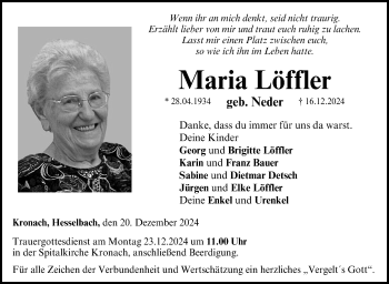 Traueranzeige von Maria Löffler von Neue Presse Coburg