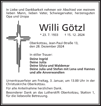 Traueranzeige von Willi Götzl von Frankenpost