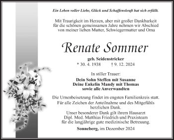 Traueranzeige von Renate Sommer von Südthüringer Presse