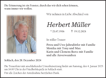 Traueranzeige von Herbert Müller von Neue Presse Coburg