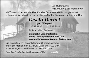 Traueranzeige von Gisela Oechel von Südthüringer Presse