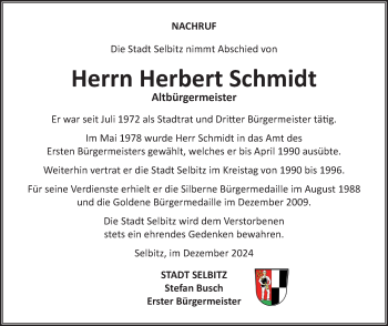 Traueranzeige von Herbert Schmidt von Frankenpost