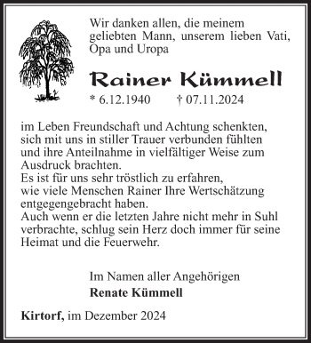 Traueranzeige von Rainer Kümmell von Südthüringer Presse