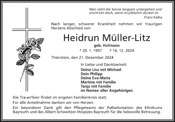 Traueranzeige von Heidrun Müller-Litz von Frankenpost