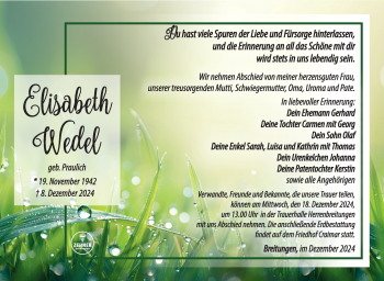 Traueranzeige von Elisabeth Wedel von Südthüringer Presse