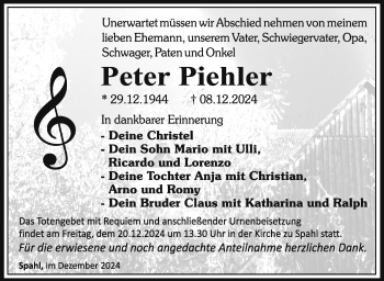 Traueranzeige von Peter Pieler von Südthüringer Presse