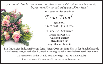 Traueranzeige von Erna Frank von Frankenpost