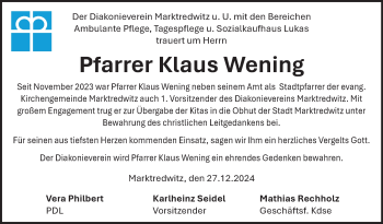 Traueranzeige von Klaus Wening von Frankenpost