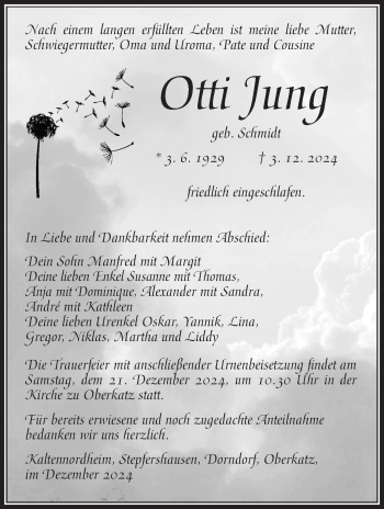 Traueranzeige von Otti Jung von Südthüringer Presse