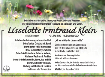 Traueranzeige von Lisselotte Klein von Südthüringer Presse
