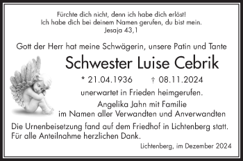 Traueranzeige von Luise Cebrik von Frankenpost
