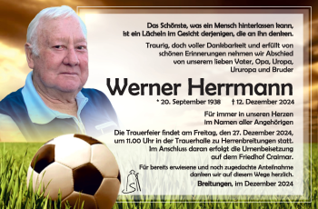 Traueranzeige von Werner Herrmann von Südthüringer Presse