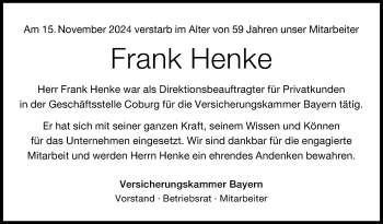 Traueranzeige von Frank Henke von Neue Presse Coburg