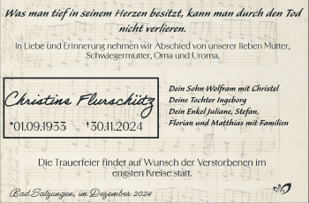 Traueranzeige von Christine Flurschütz von Südthüringer Presse