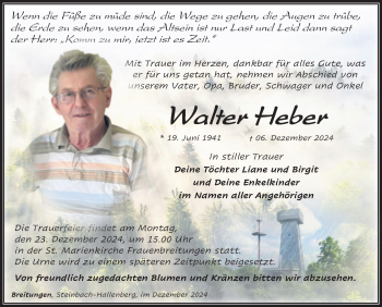 Traueranzeige von Walter Heber von Südthüringer Presse