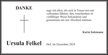Traueranzeige von Ursula Felkel von Frankenpost