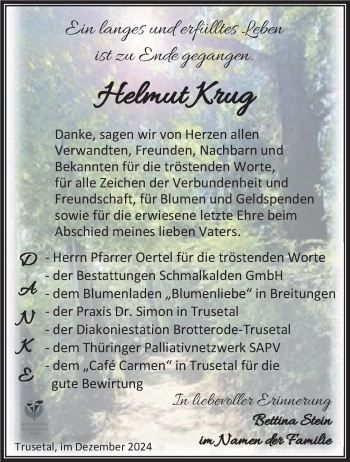Traueranzeige von Helmut Krug von Südthüringer Presse
