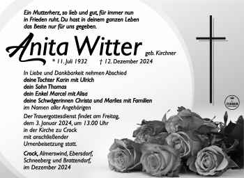 Traueranzeige von Anita Witter von Südthüringer Presse
