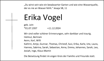 Traueranzeige von Erika Vogel von Frankenpost