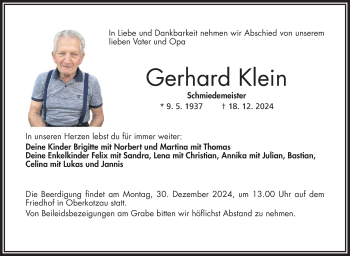 Traueranzeige von Gerhard Klein von Frankenpost