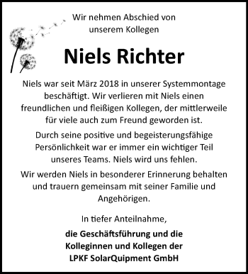 Traueranzeige von Niels Richter von Südthüringer Presse