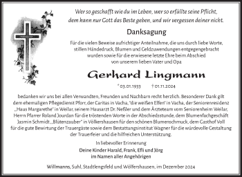 Traueranzeige von Gerhard Lingmann von Südthüringer Presse
