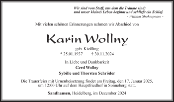 Traueranzeige von Karin Wollny von Südthüringer Presse