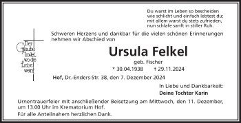 Traueranzeige von Ursula Felkel von Frankenpost