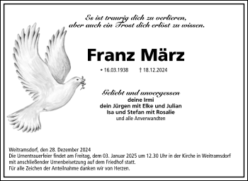 Traueranzeige von Franz März von Neue Presse Coburg