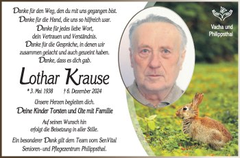 Traueranzeige von Lothar Krause von Südthüringer Presse