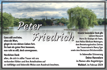Traueranzeige von Peter Friedrich von Südthüringer Presse