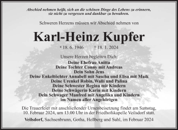 Traueranzeige von Karl-Heinz Kupfer von Südthüringer Presse