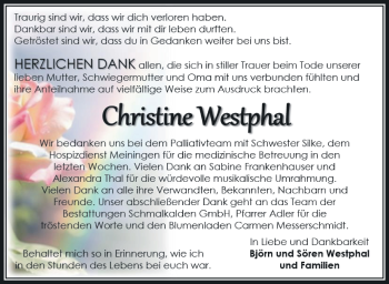Traueranzeige von Christine Westphal von Südthüringer Presse