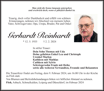 Traueranzeige von Gerhardt Reinhardt von Südthüringer Presse