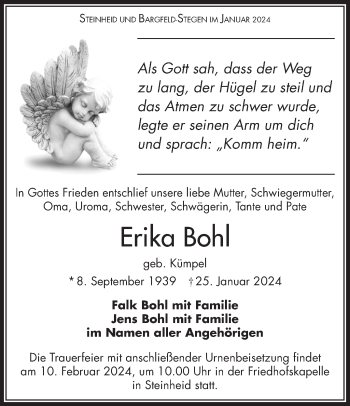 Traueranzeige von Erika Bohl von Südthüringer Presse