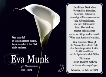 Traueranzeige von Eva Munk von Südthüringer Presse