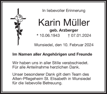 Traueranzeige von Karin Müller von Frankenpost