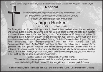 Traueranzeige von Jürgen Rückert von Neue Presse Coburg